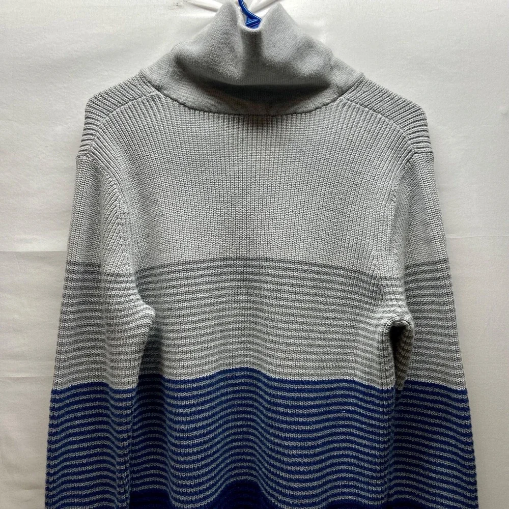 Express Sweater Men's XL Blue Grey Strip Shawl Neck Cotton Blend Stretch EUC